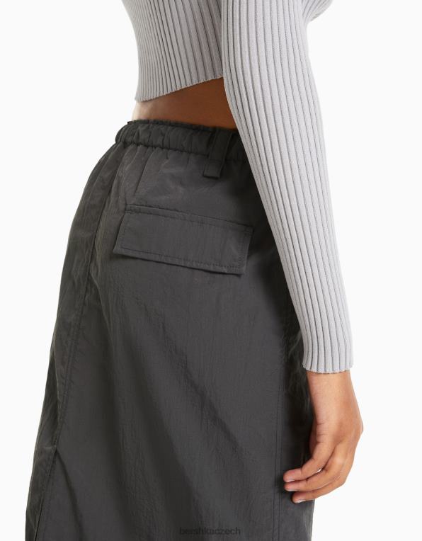 ženy Bershka nylonová midi sukně P88441672 oblečení Šedá