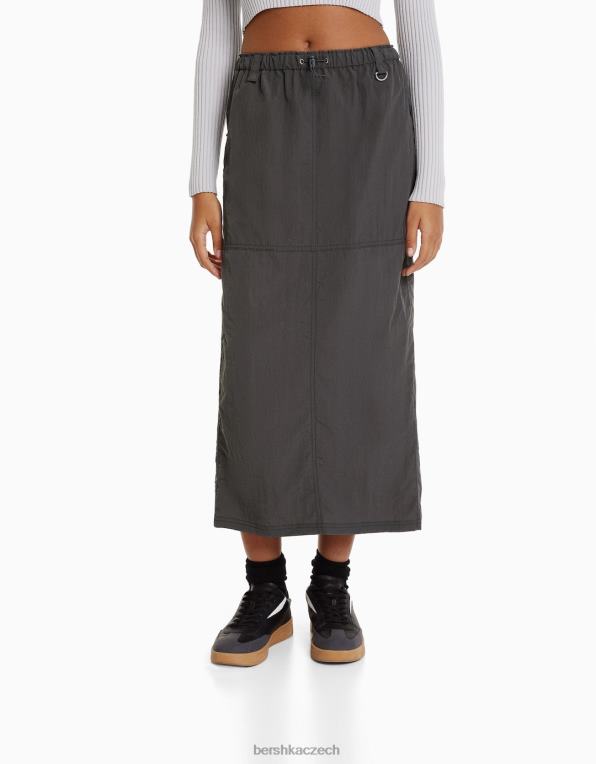 ženy Bershka nylonová midi sukně P88441672 oblečení Šedá