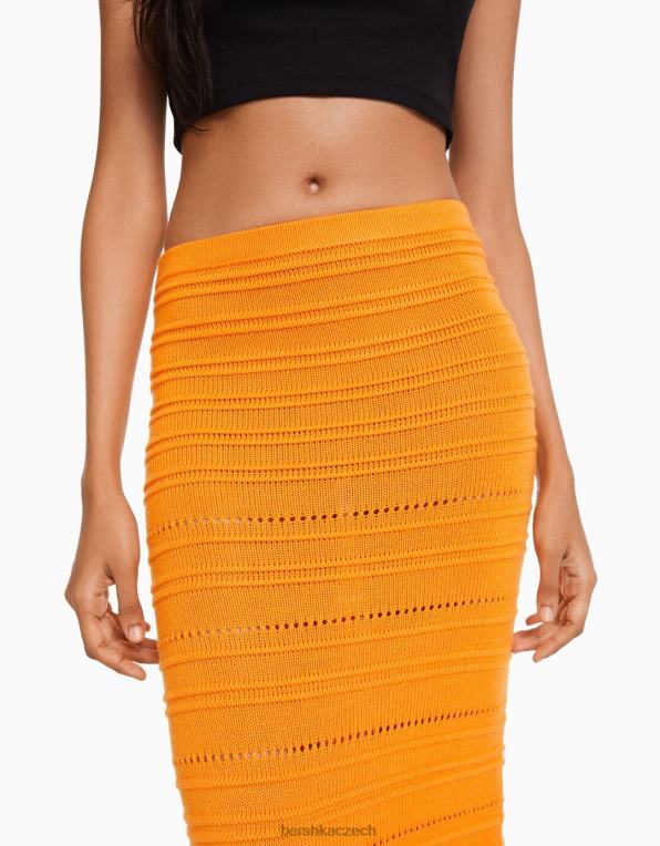 ženy Bershka otevřená pletená midi sukně P88441883 oblečení oranžový