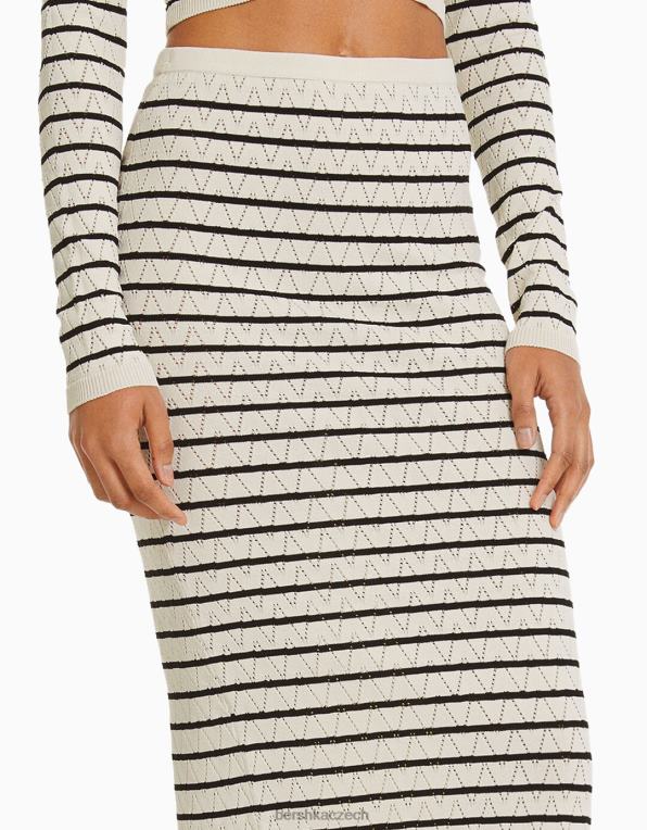 ženy Bershka pruhovaná dlouhá sukně z otevřeného úpletu P8844990 oblečení krém