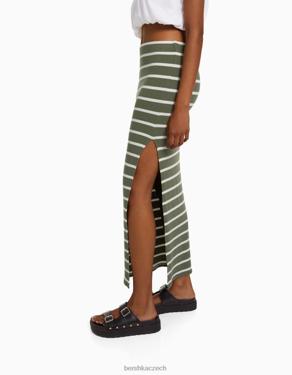 ženy Bershka pruhovaná midi sukně P88441623 oblečení khaki