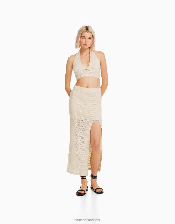 ženy Bershka rustikální háčkovaná midi sukně P88441884 oblečení béžový
