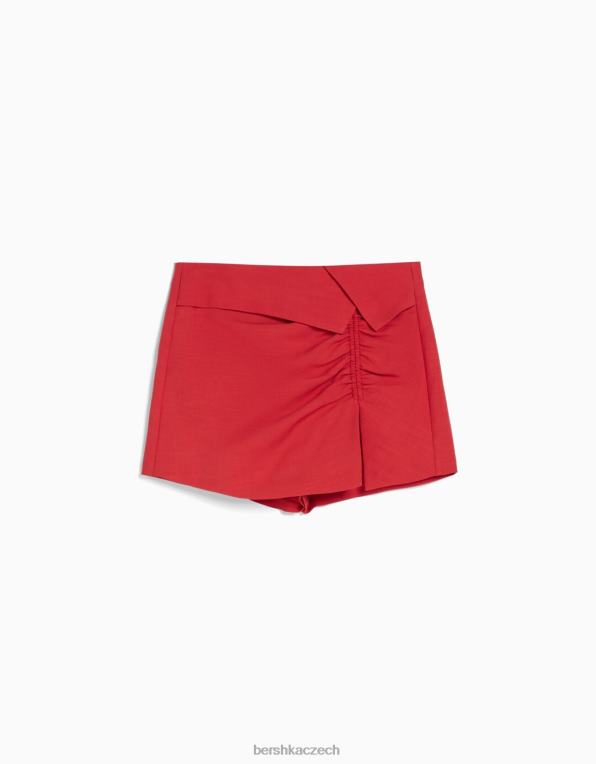 ženy Bershka rustikální nabíraný skort P88441654 oblečení Červené