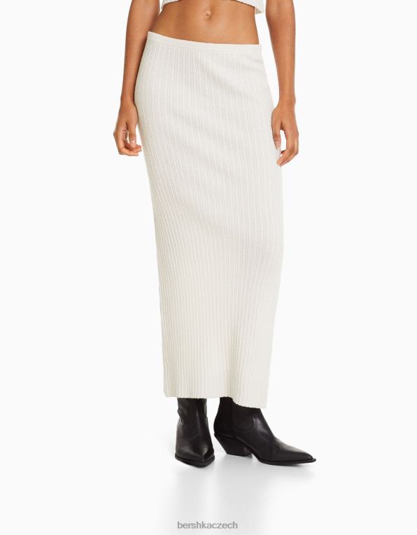 ženy Bershka rustikální pletená midi sukně P8844954 oblečení krém