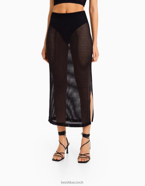 ženy Bershka síťovaná midi sukně P88442030 oblečení Černá