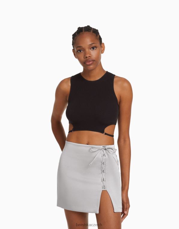ženy Bershka saténová minisukně na šněrování P88441667 oblečení Šedá