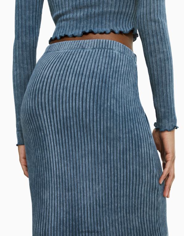 ženy Bershka vybledlá midi sukně P88441626 oblečení světle modrá