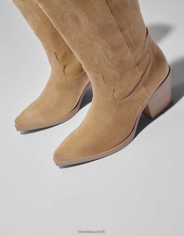 ženy Bershka kovbojské boty na podpatku P88442286 obuv písek
