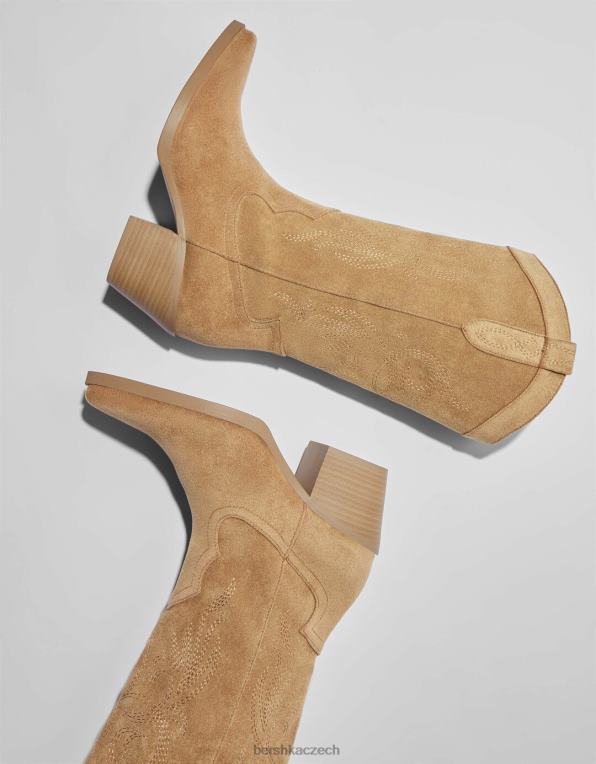 ženy Bershka kovbojské boty na podpatku P88442286 obuv písek