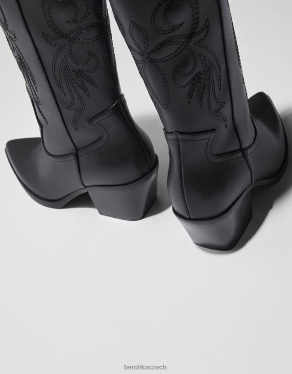 ženy Bershka kovbojské boty na podpatku P88442328 obuv Černá