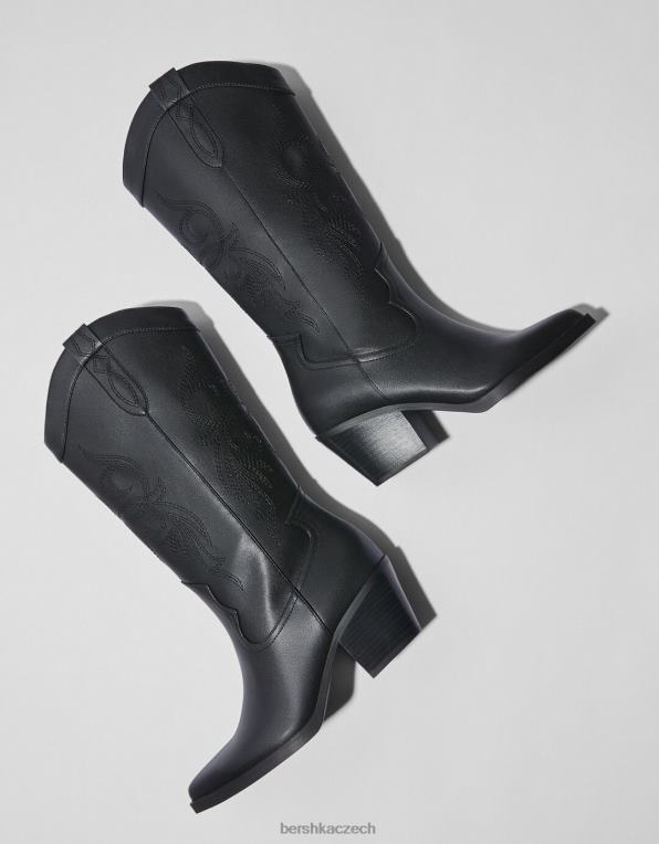 ženy Bershka kovbojské boty na podpatku P88442334 obuv Černá