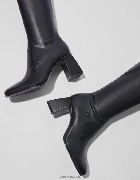 ženy Bershka kozačky nad kolena na středním podpatku P88442299 obuv Černá