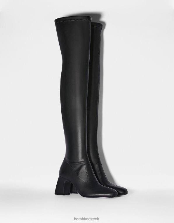 ženy Bershka kozačky nad kolena na středním podpatku P88442301 obuv Černá