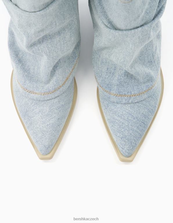 ženy Bershka džínové kovbojské kotníkové boty s třásněmi P88441943 obuv vymytá modrá