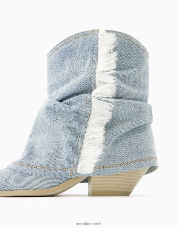ženy Bershka džínové kovbojské kotníkové boty s třásněmi P88441943 obuv vymytá modrá