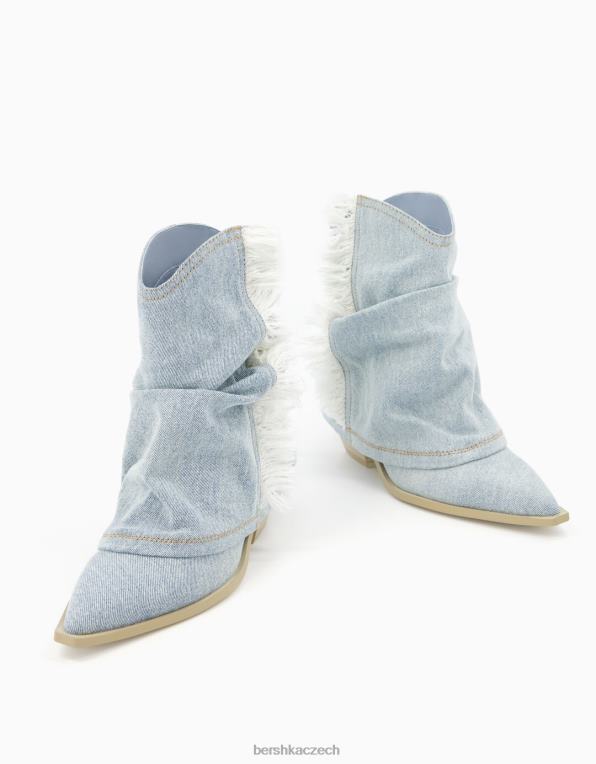 ženy Bershka džínové kovbojské kotníkové boty s třásněmi P88441943 obuv vymytá modrá