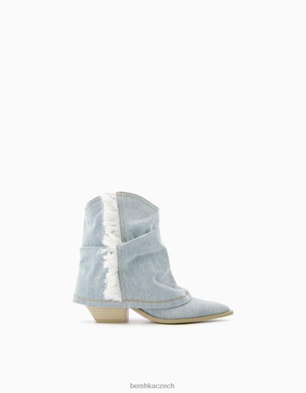 ženy Bershka džínové kovbojské kotníkové boty s třásněmi P88441943 obuv vymytá modrá