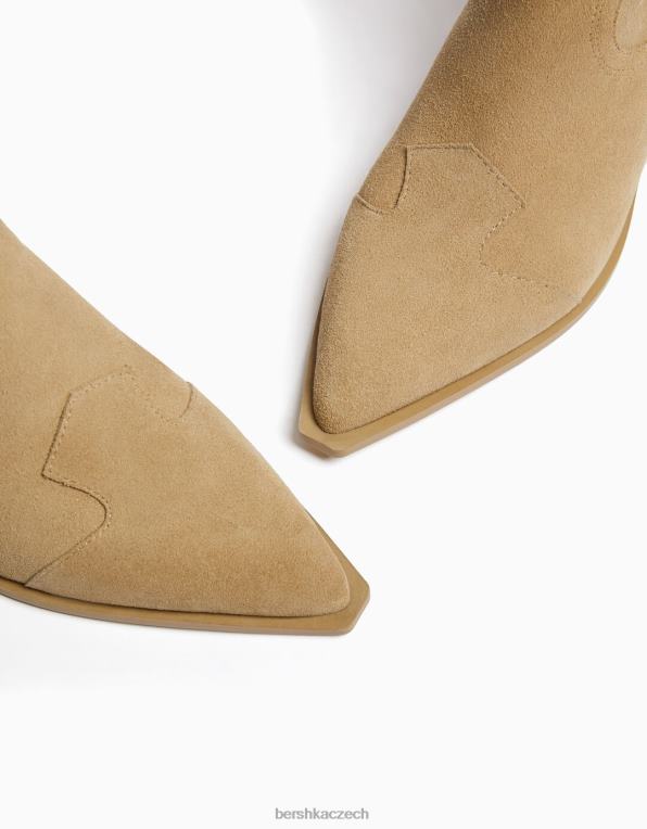 ženy Bershka kožené kovbojské kotníkové boty na vysokém podpatku P88441854 obuv písek