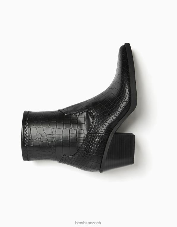 ženy Bershka kovbojské boty s reliéfním zvířecím potiskem P88441939 obuv Černá