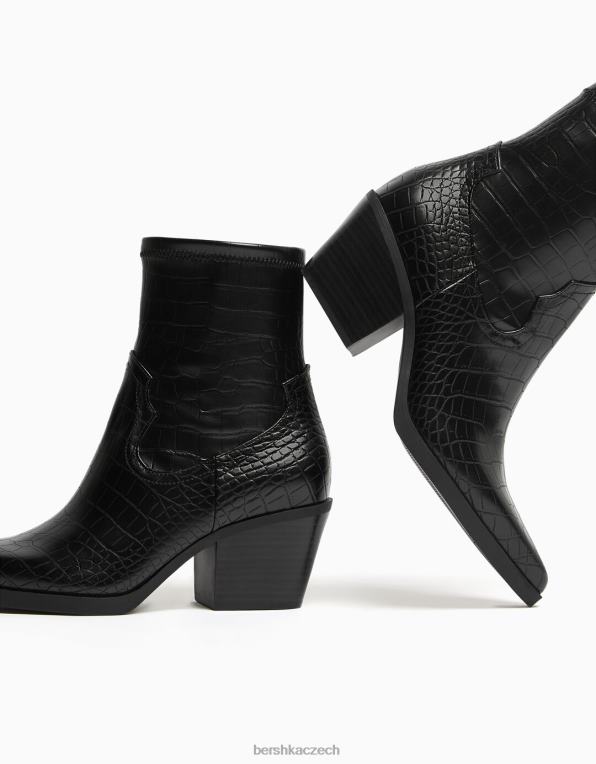 ženy Bershka kovbojské boty s reliéfním zvířecím potiskem P88442302 obuv Černá