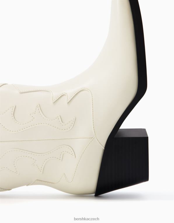 ženy Bershka kovbojské kotníkové boty na podpatku P88441848 obuv ecru