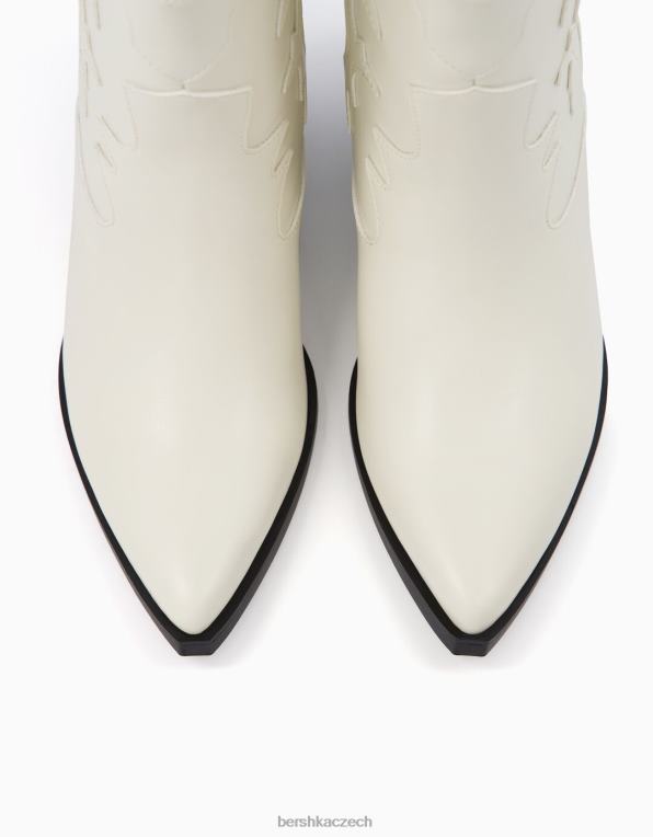 ženy Bershka kovbojské kotníkové boty na podpatku P88441848 obuv ecru