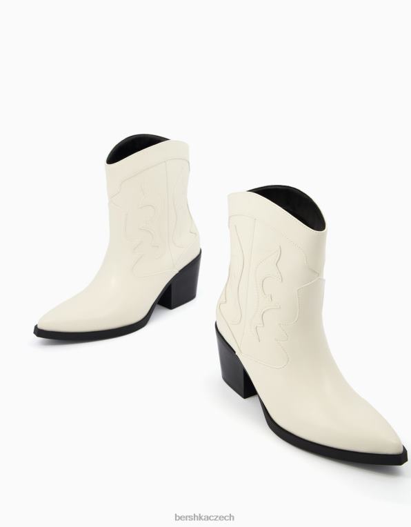 ženy Bershka kovbojské kotníkové boty na podpatku P88441848 obuv ecru