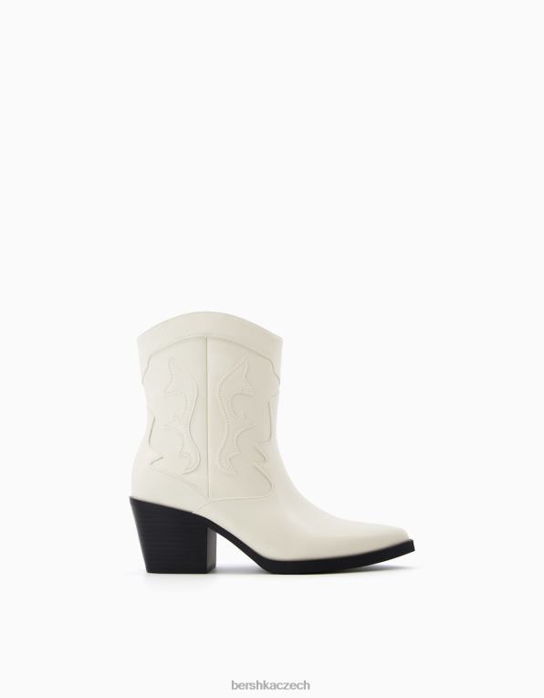 ženy Bershka kovbojské kotníkové boty na podpatku P88441848 obuv ecru