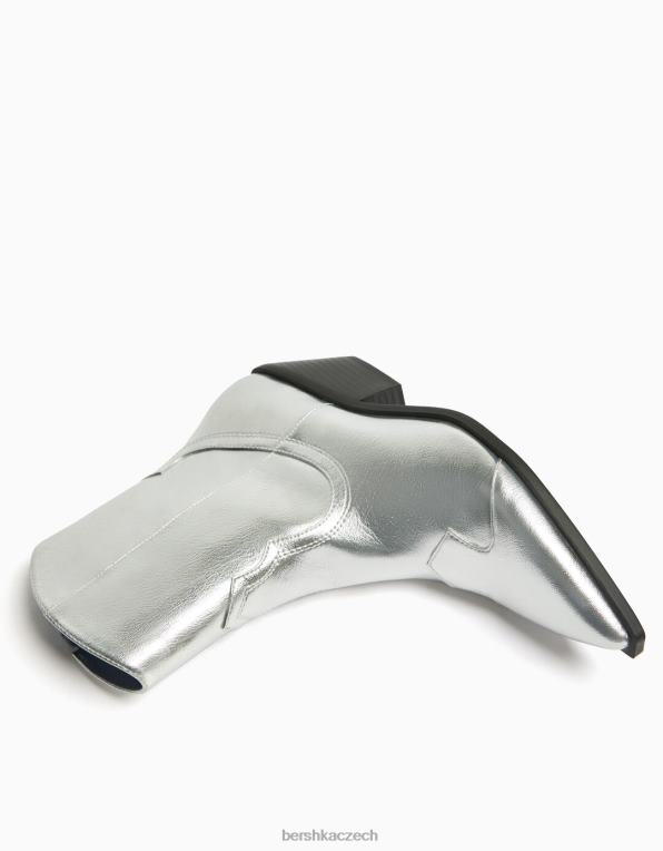 ženy Bershka kovbojské kotníkové boty na vysokém podpatku P88442285 obuv stříbrný