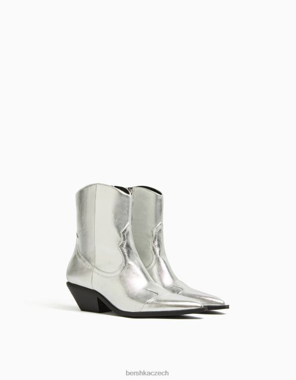 ženy Bershka kovbojské kotníkové boty na vysokém podpatku P88442285 obuv stříbrný