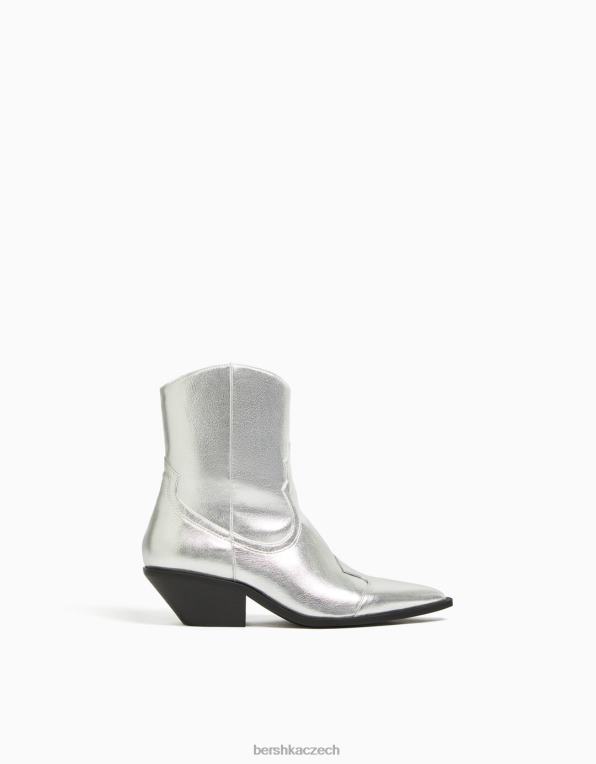 ženy Bershka kovbojské kotníkové boty na vysokém podpatku P88442285 obuv stříbrný