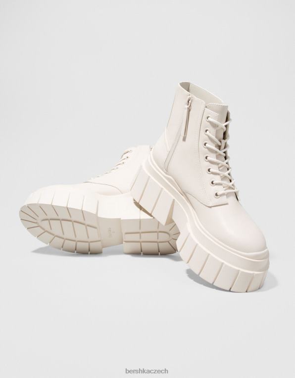 ženy Bershka šněrovací boty na platformě s texturovanou podrážkou P88442315 obuv ecru