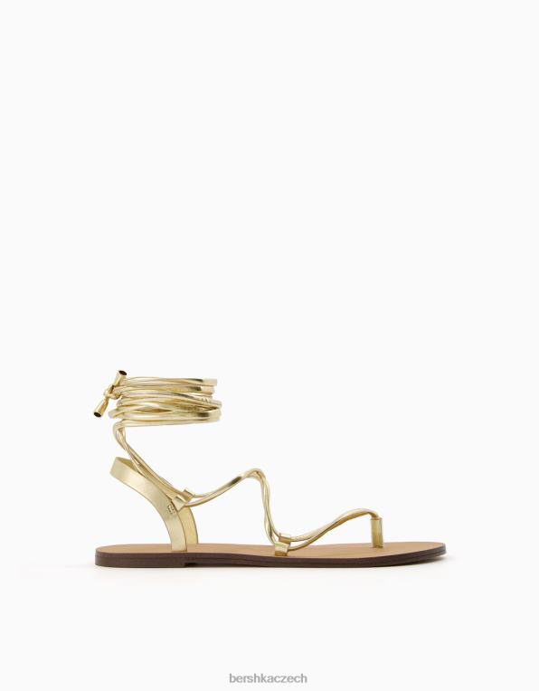 ženy Bershka šněrovací kovové ploché posuvné sandály P88442241 obuv zlato