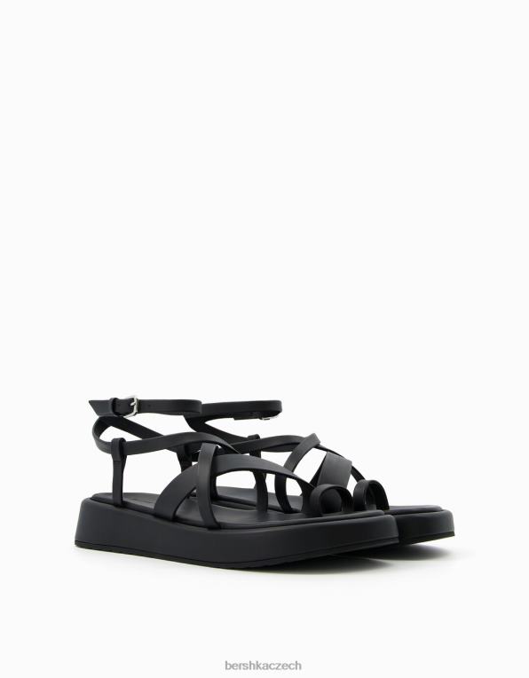 ženy Bershka ploché mini sandály na platformě s páskem kolem kotníku P88442213 obuv Černá