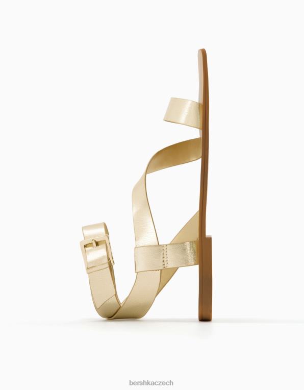 ženy Bershka ploché posuvné sandály s kovovým páskem P88442228 obuv zlato