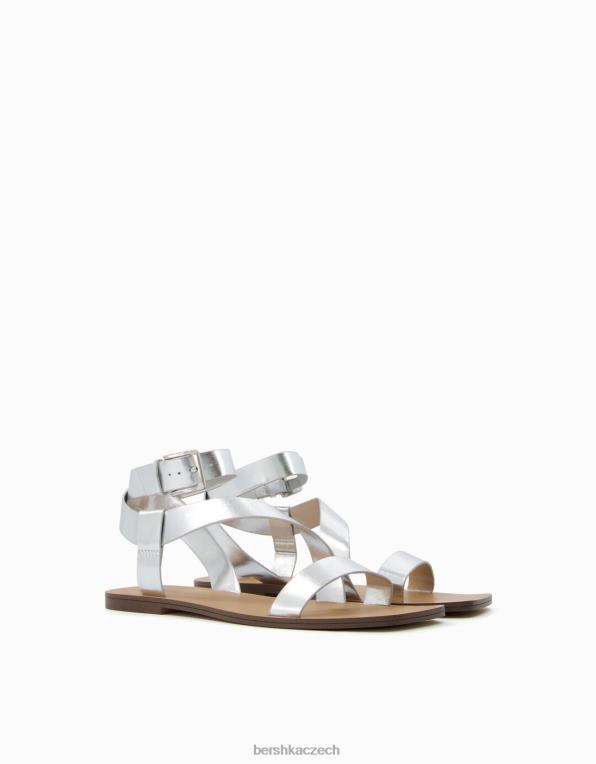 ženy Bershka ploché sandály s páskem kolem kotníku P88442215 obuv stříbrný