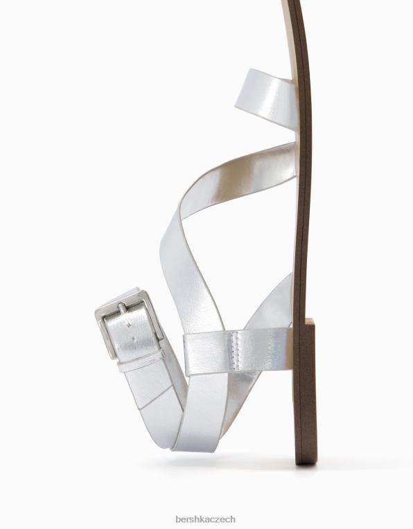 ženy Bershka ploché sandály s páskem kolem kotníku P88442215 obuv stříbrný