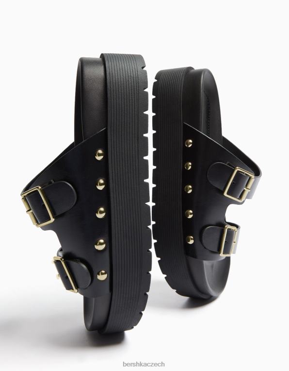 ženy Bershka sandály na ploché platformě s přezkami P88442221 obuv Černá