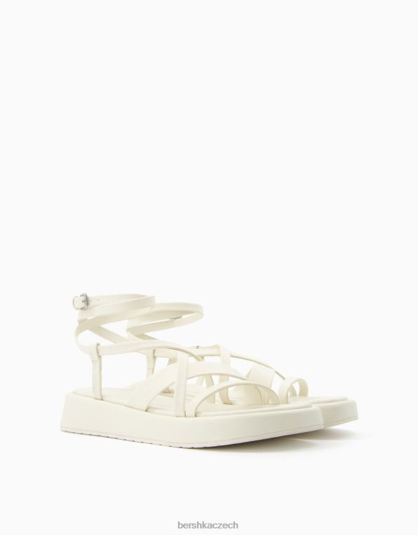 ženy Bershka sandály na ploché platformě s páskem kolem kotníku P88442019 obuv bílý