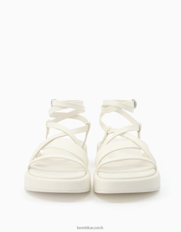 ženy Bershka sandály na ploché platformě s páskem kolem kotníku P88442227 obuv bílý
