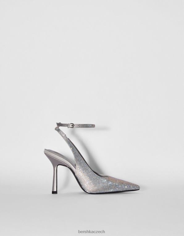 ženy Bershka čalouněné boty na vysokém podpatku zdobené drahokamy P88442265 obuv stříbrný