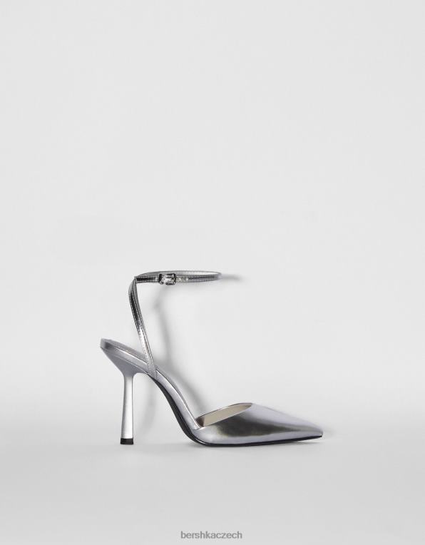 ženy Bershka kovové slingback boty na vysokém podpatku P88442256 obuv stříbrný