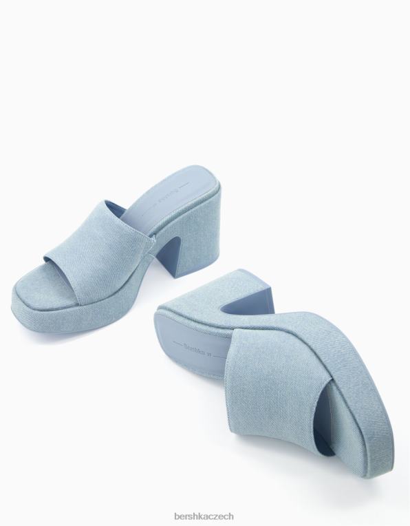 ženy Bershka džínové muly na podpatku na platformě P88442178 obuv vymytá modrá