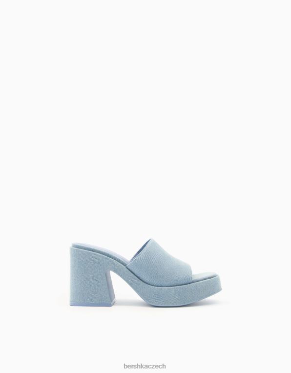 ženy Bershka džínové muly na podpatku na platformě P88442178 obuv vymytá modrá