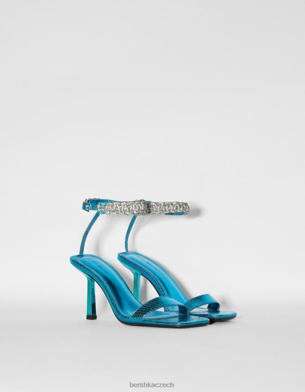 ženy Bershka drahokamové kotníkové sandály na vysokém podpatku P88442137 obuv modrý
