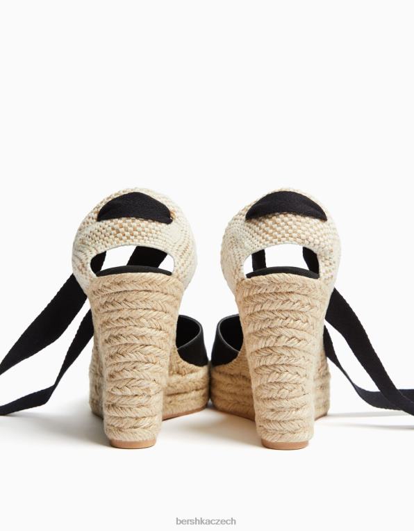 ženy Bershka šněrovací jutový klín P88442190 obuv Černá