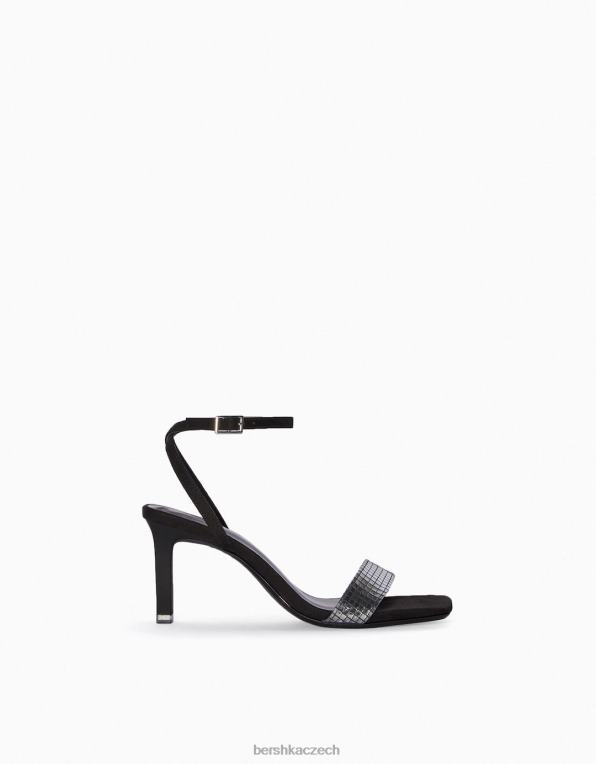 ženy Bershka sandály na podpatku s páskem kolem kotníku a kovovým nártem P88442194 obuv Černá