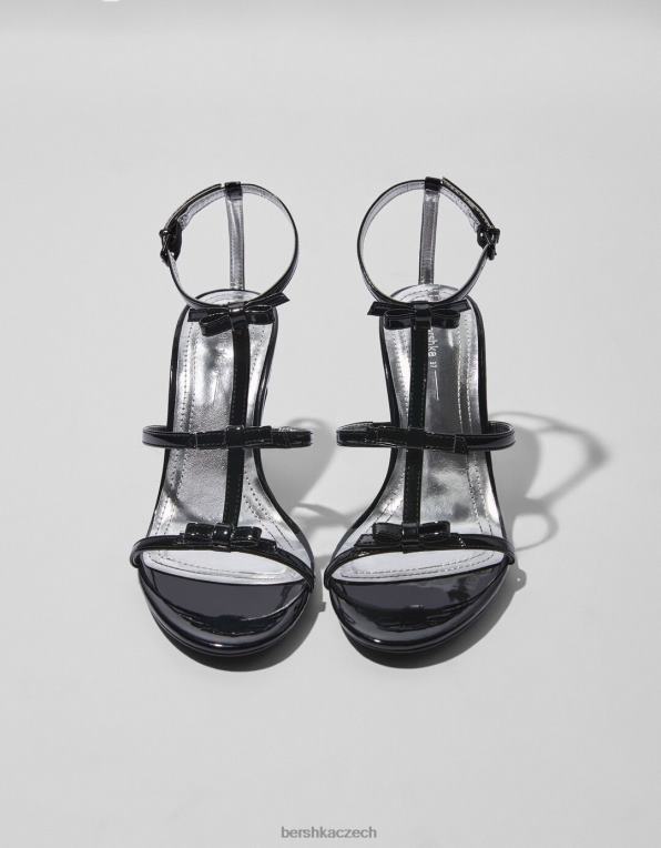 ženy Bershka sandály na vysokém podpatku s mašlemi P88442198 obuv Černá