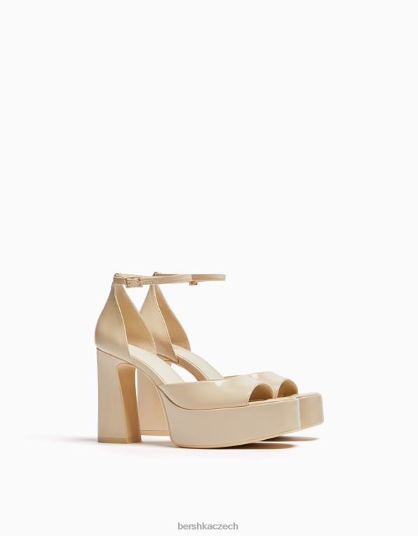 ženy Bershka sandály na vysokém podpatku s páskem kolem kotníku P88442186 obuv ecru