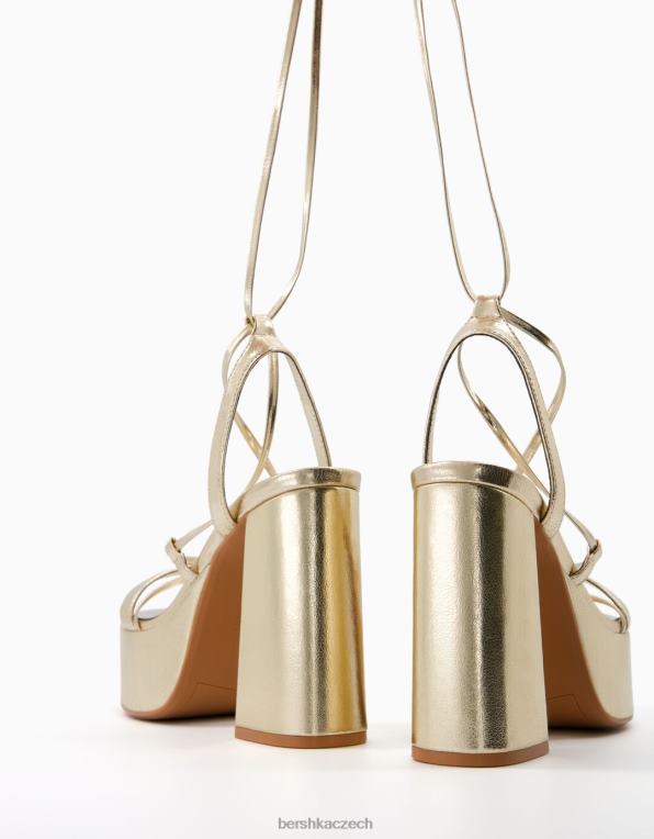 ženy Bershka vázané sandály na kovové platformě na vysokém podpatku P88442337 obuv zlato